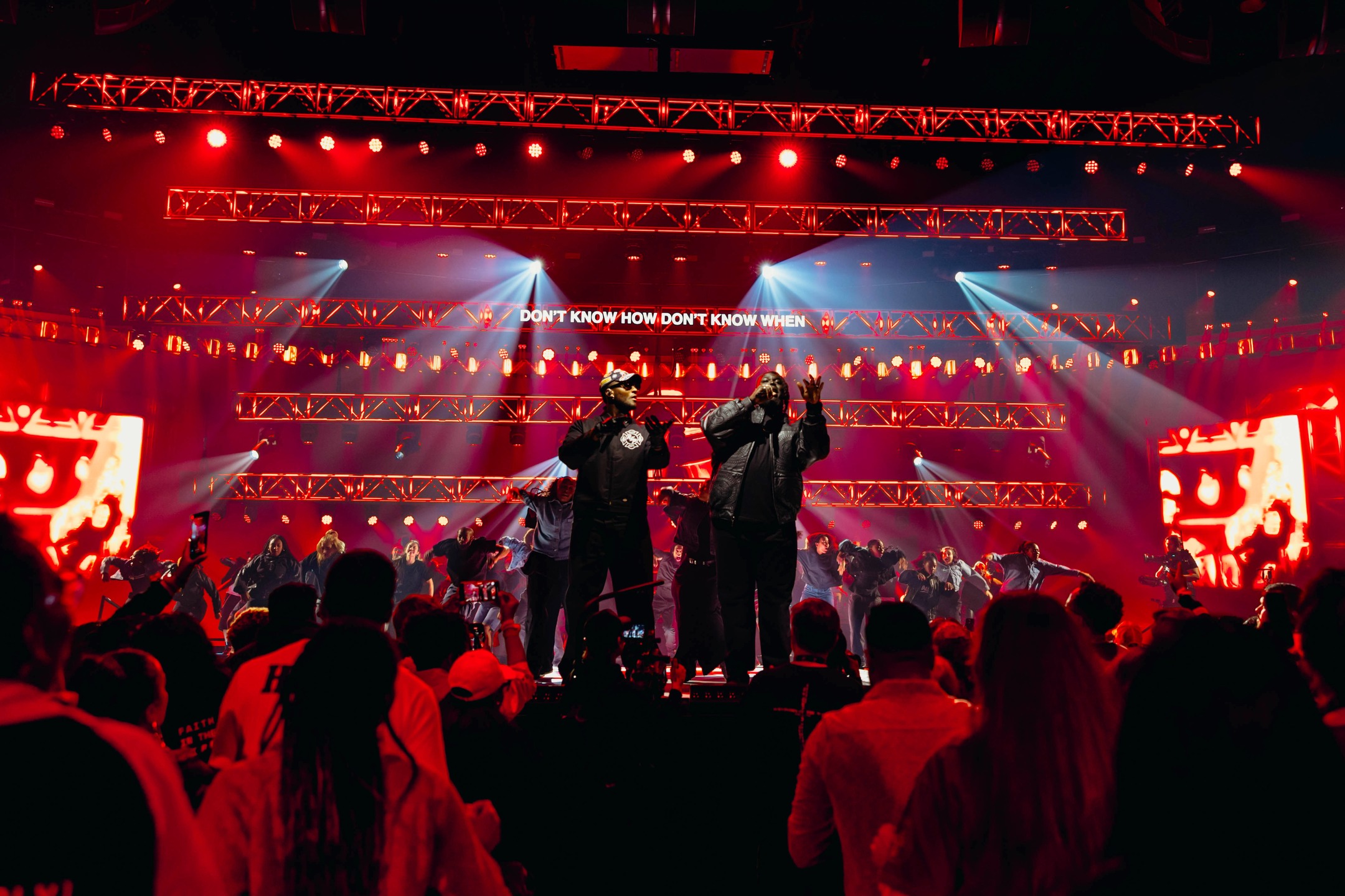 Band performing live on stage during a worship production at Transformation Church.